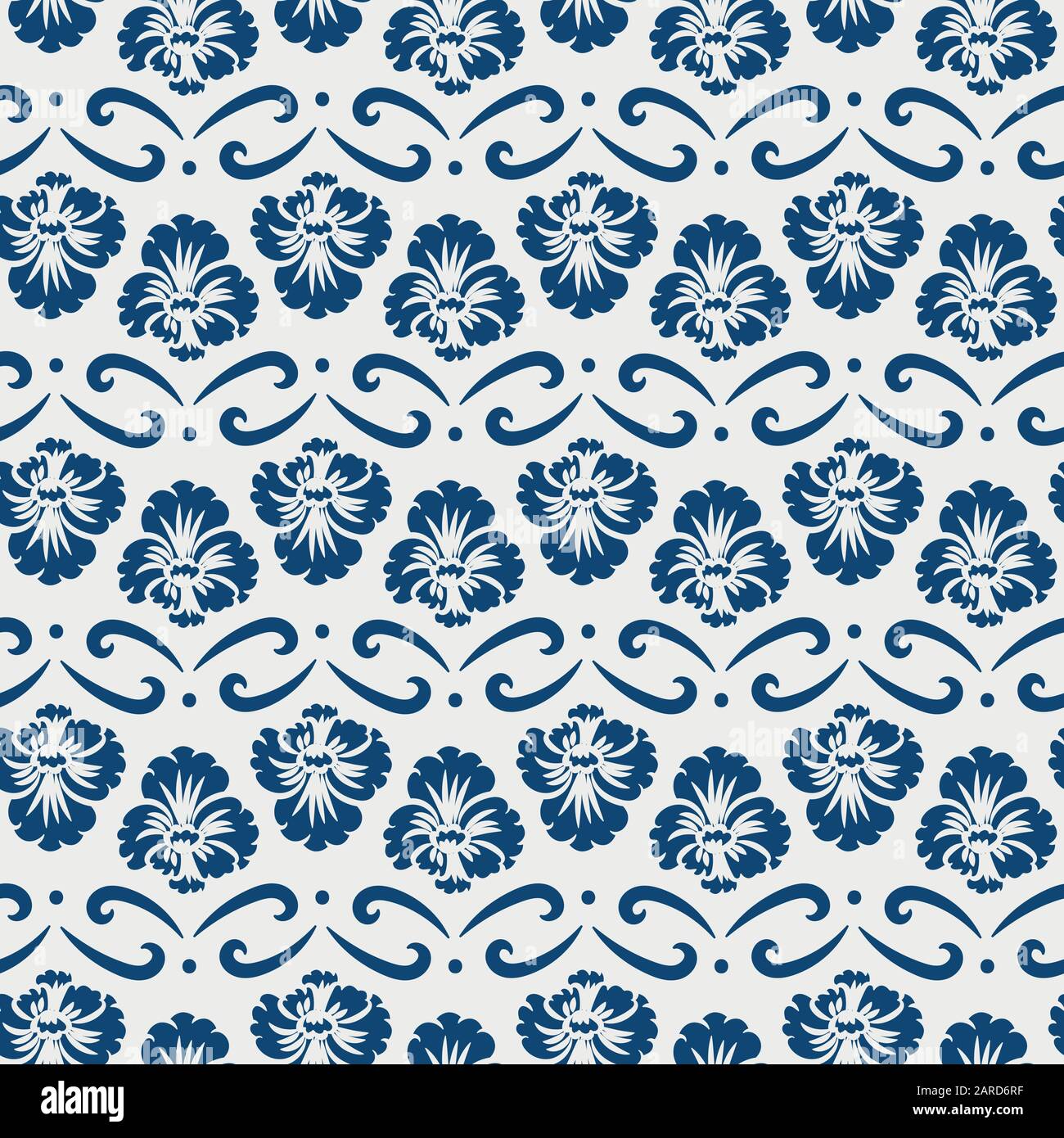 Seamless Vector Floral Pattern With Simple Blue Folk Blooms On A