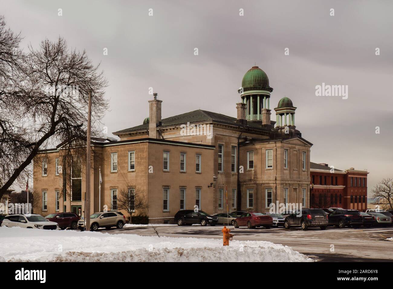Oswego, New York, USA. January 23, 2020. View of the Oswego County Courthouse. Early Renaissance Revival style it is listed on the National Registry o Stock Photo