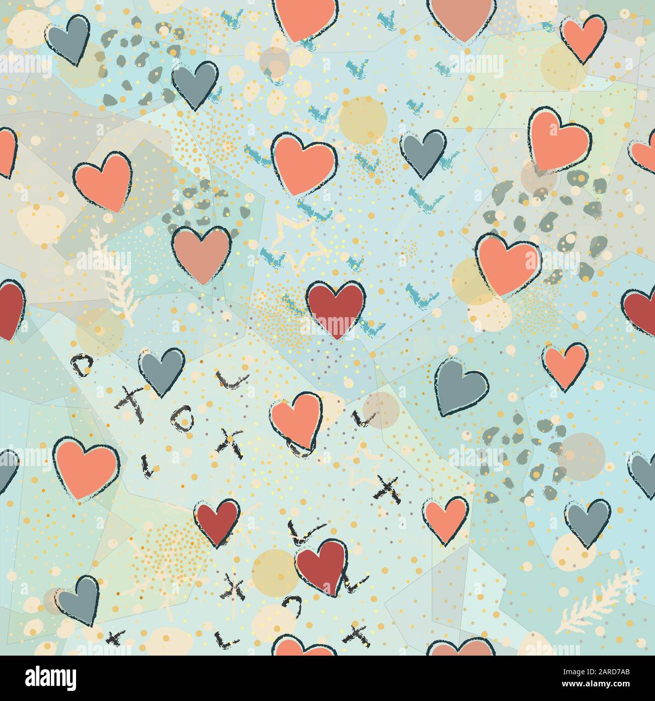 Seamless Pattern with Hearts. Scandinavian Style. Stock Vector