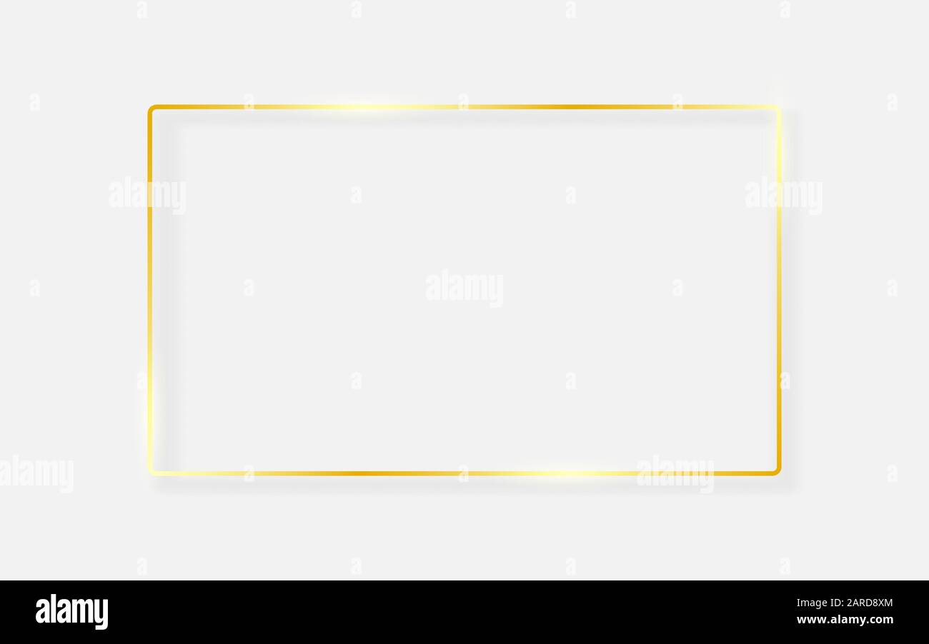 Gold frame on white background. Shiny golden border with light effects
