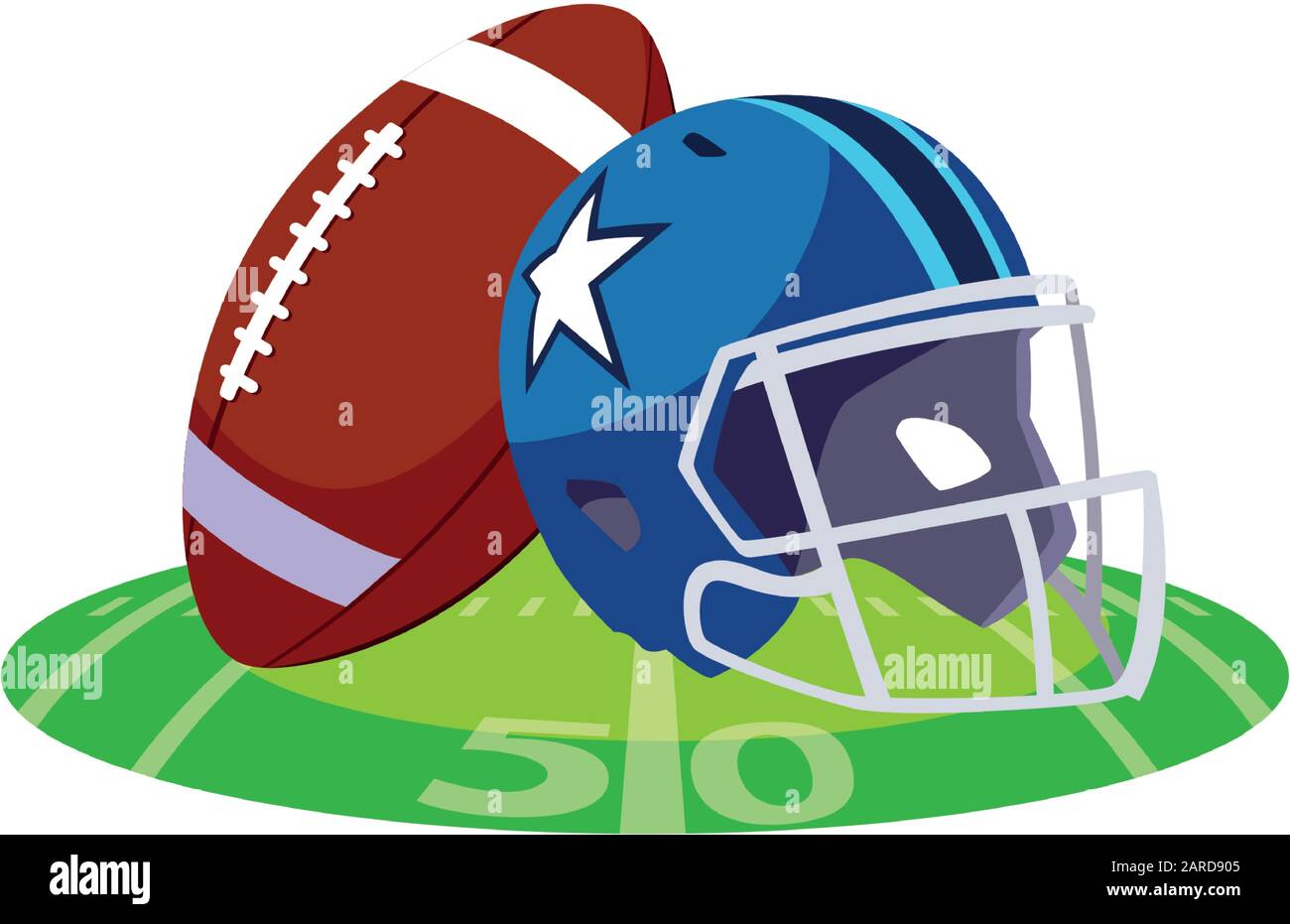 helmet and ball american football on stadium grass vector illustration ...