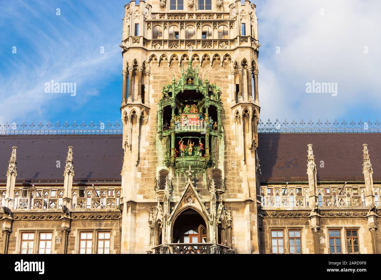 View of the "Glockenspiel" Bell Play Figurines on the Tower of Munich