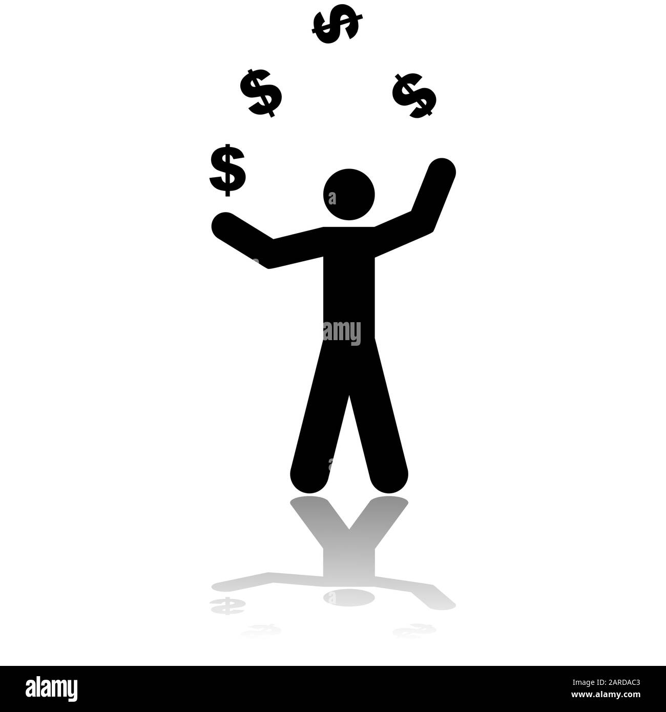 Concept icon illustration showing a person juggling dollar signs Stock Vector