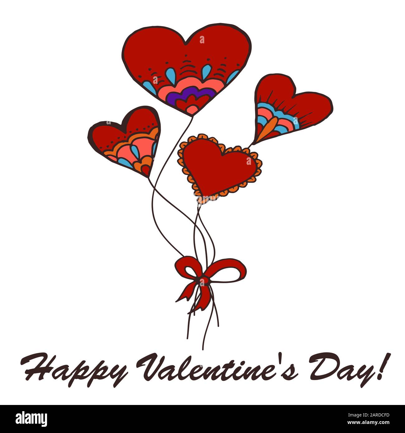 Card Banner Doodle Hearts Balloons Bow Hand Drawing Love