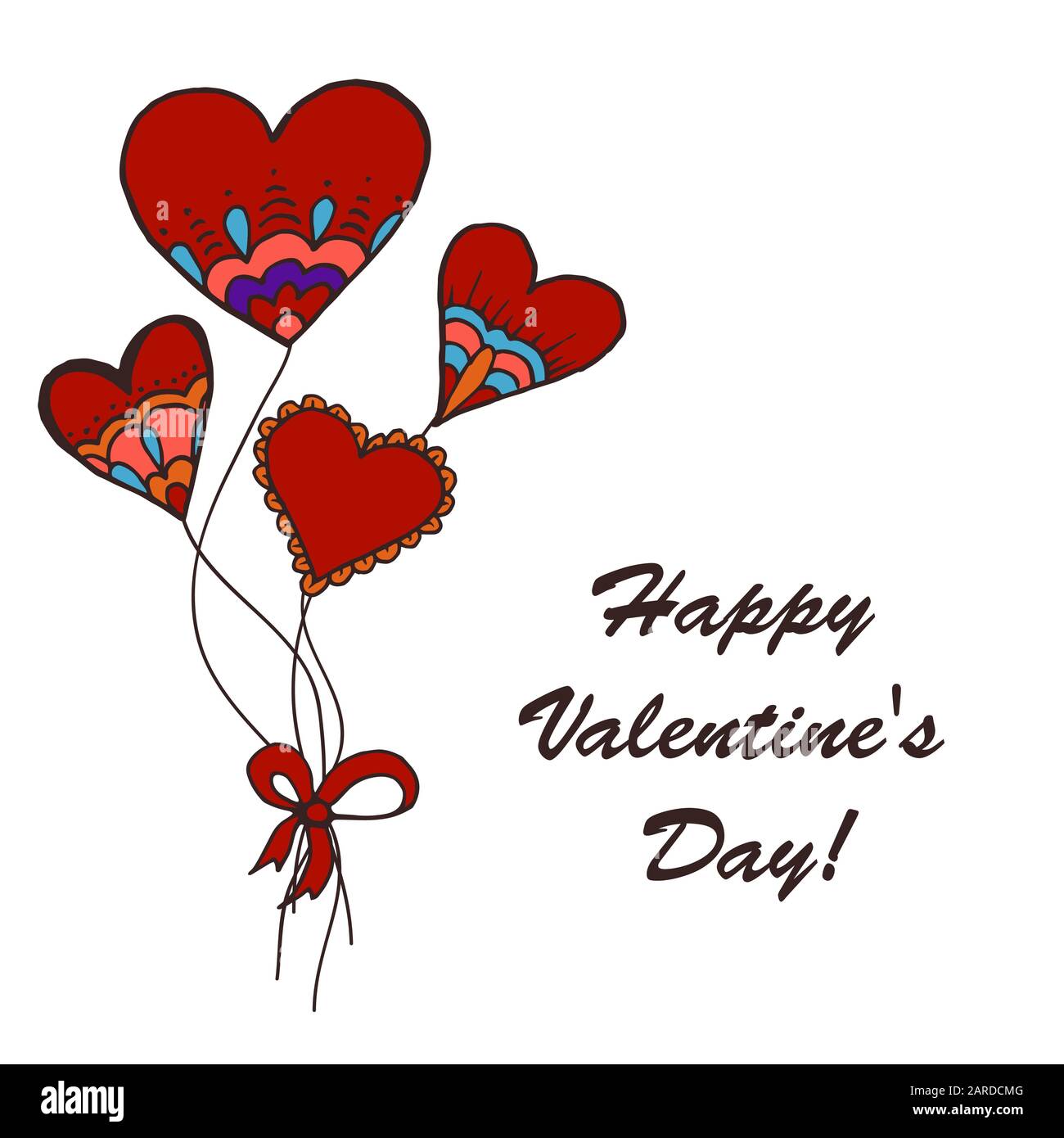 Card Banner Doodle Drawing Hearts Balloons Bow Hand Drawing
