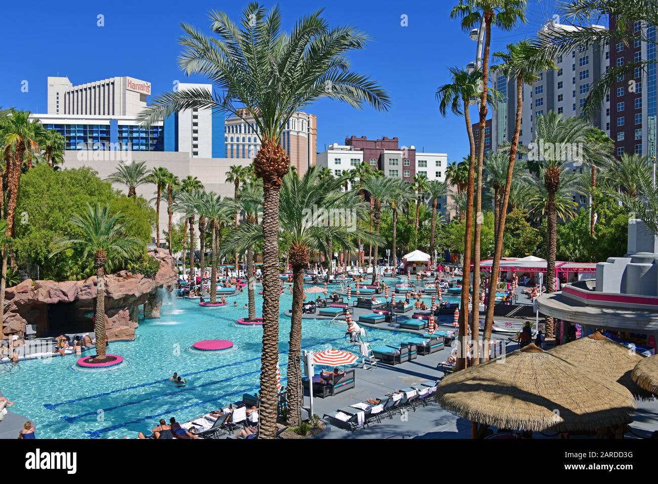 Las Vegas NV, USA 09-30-18 The Beach Club Pool at Flamingo is one of the  busiest pools with easy access to water slides Stock Photo - Alamy