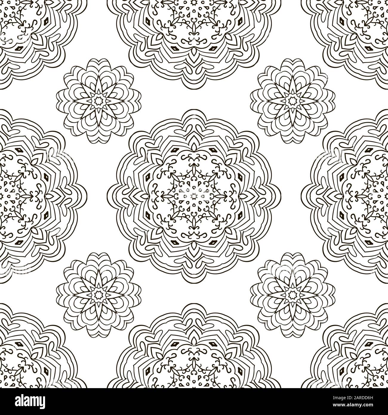 Black and white seamless doodle pattern, ethnic ornament. Hand drawn ...
