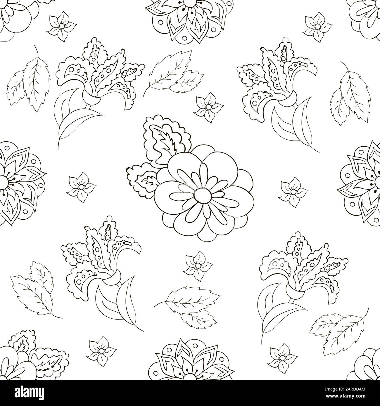 Spring Patterns With Black Seamless pattern with spring flowers. Cover, background. Black and ...