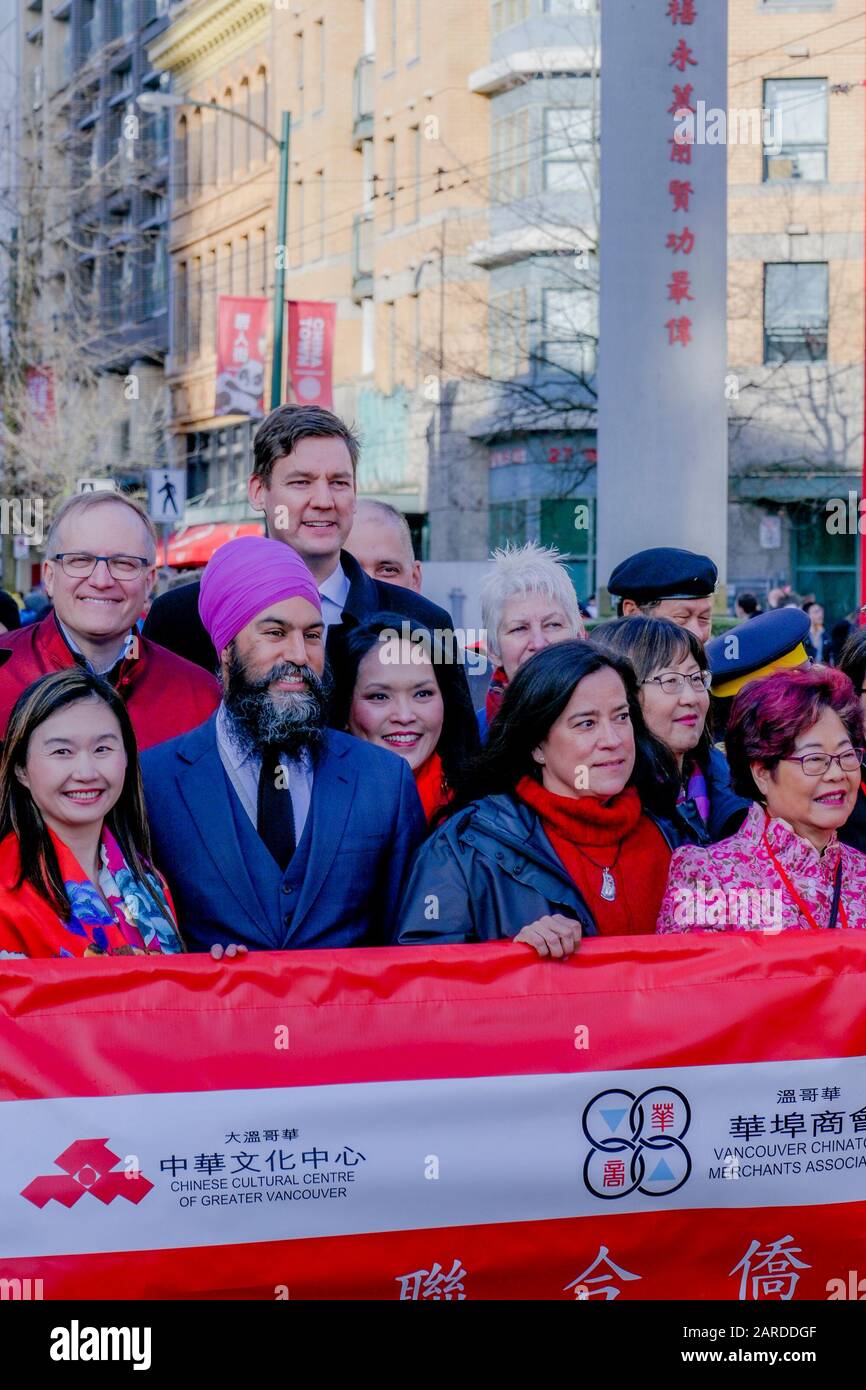 Politicians David Eby, Jagmeet Singh, Jody Wilson Raybould, attend, Chinese Lunar New Year Parade, Chinatown, Vancouver, British Columbia, Canada Stock Photo