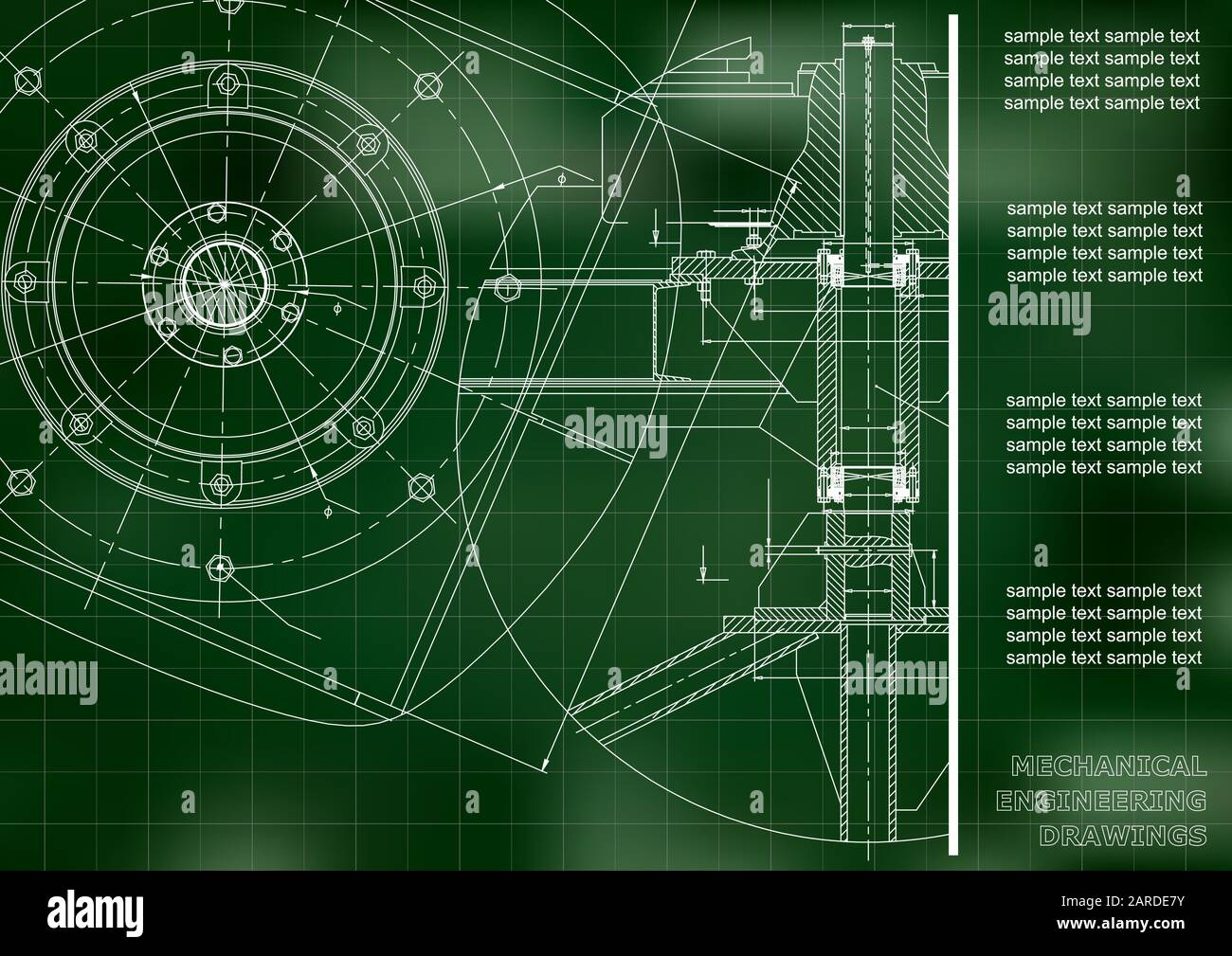 Mechanical engineering drawings. Vector engineering drawing. Green
