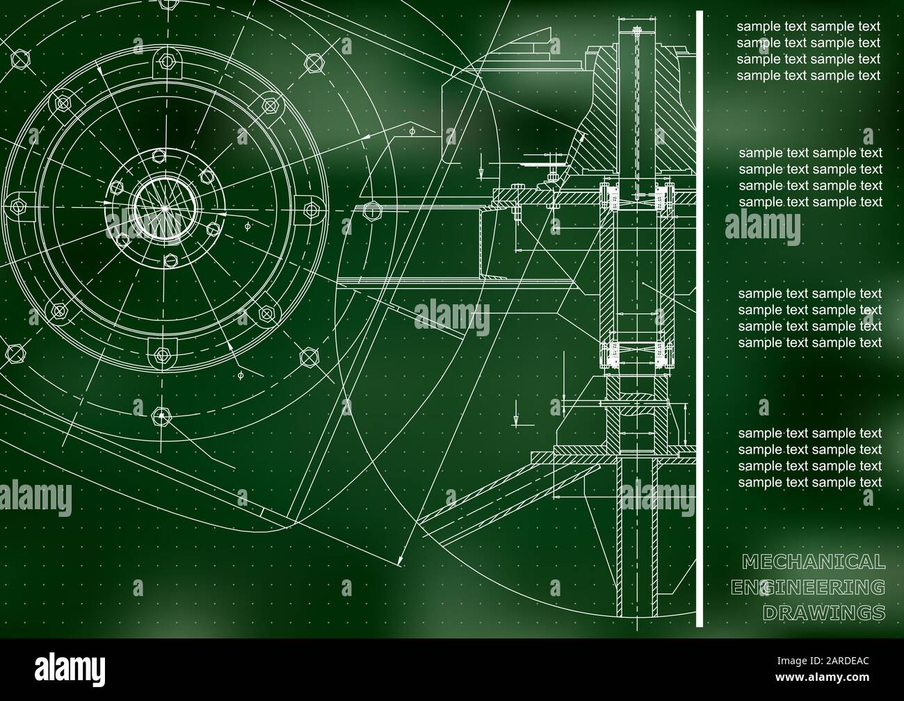 Mechanical engineering drawings. Vector engineering drawing. Green