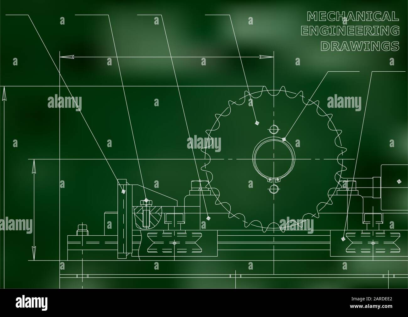 Mechanical engineering drawings. Vector Drawing. Green Stock Vector