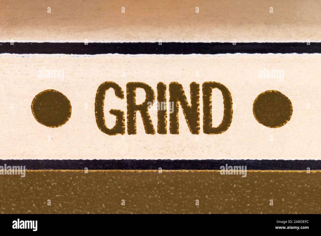 Macro close up photograph of grind button detail on vintage blender. Stock Photo