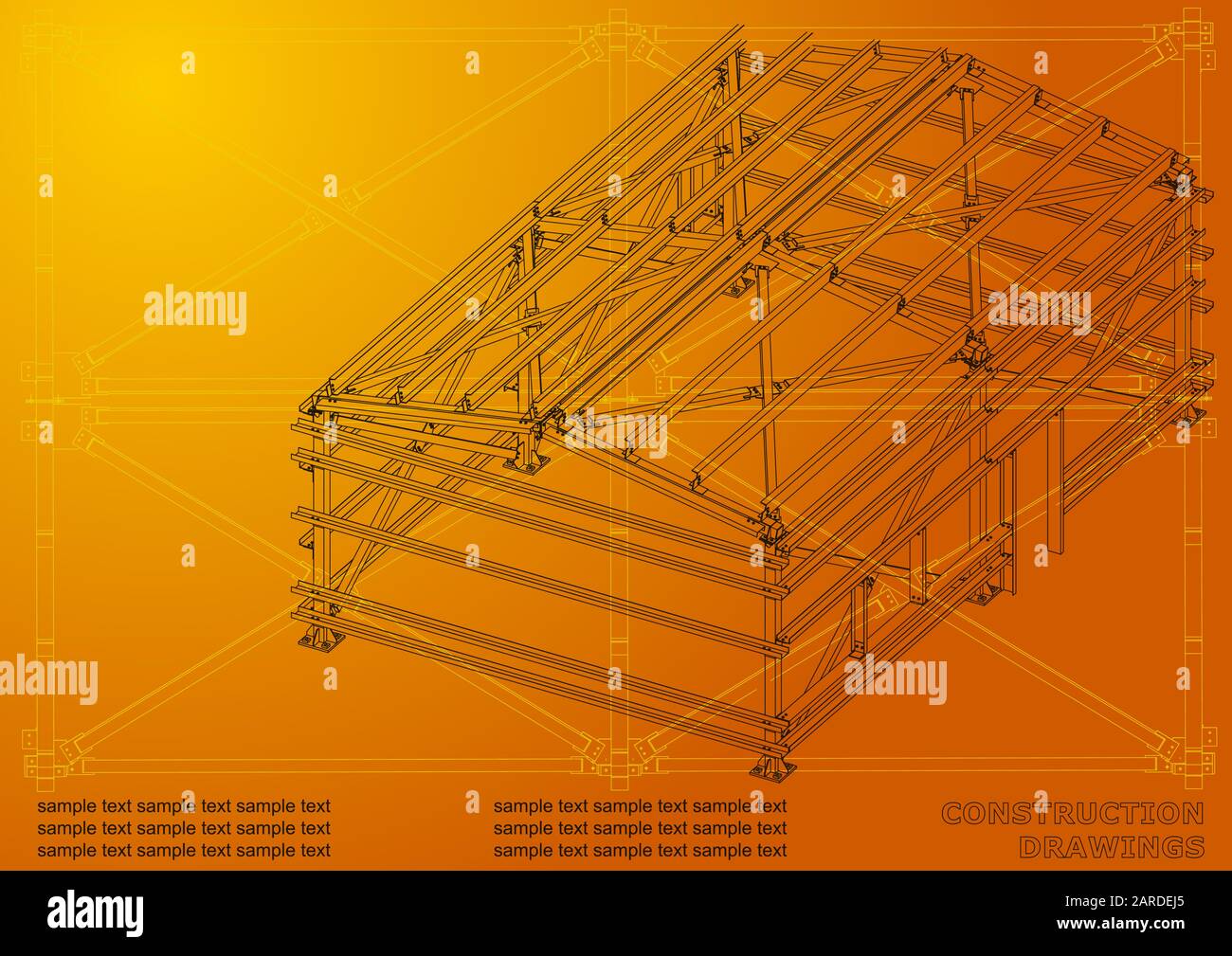 Building. Metal constructions. Volumetric construction. Orange Stock Vector