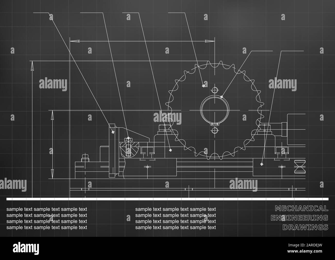 Mechanical drawings. Engineering illustration background. Black. Grid ...