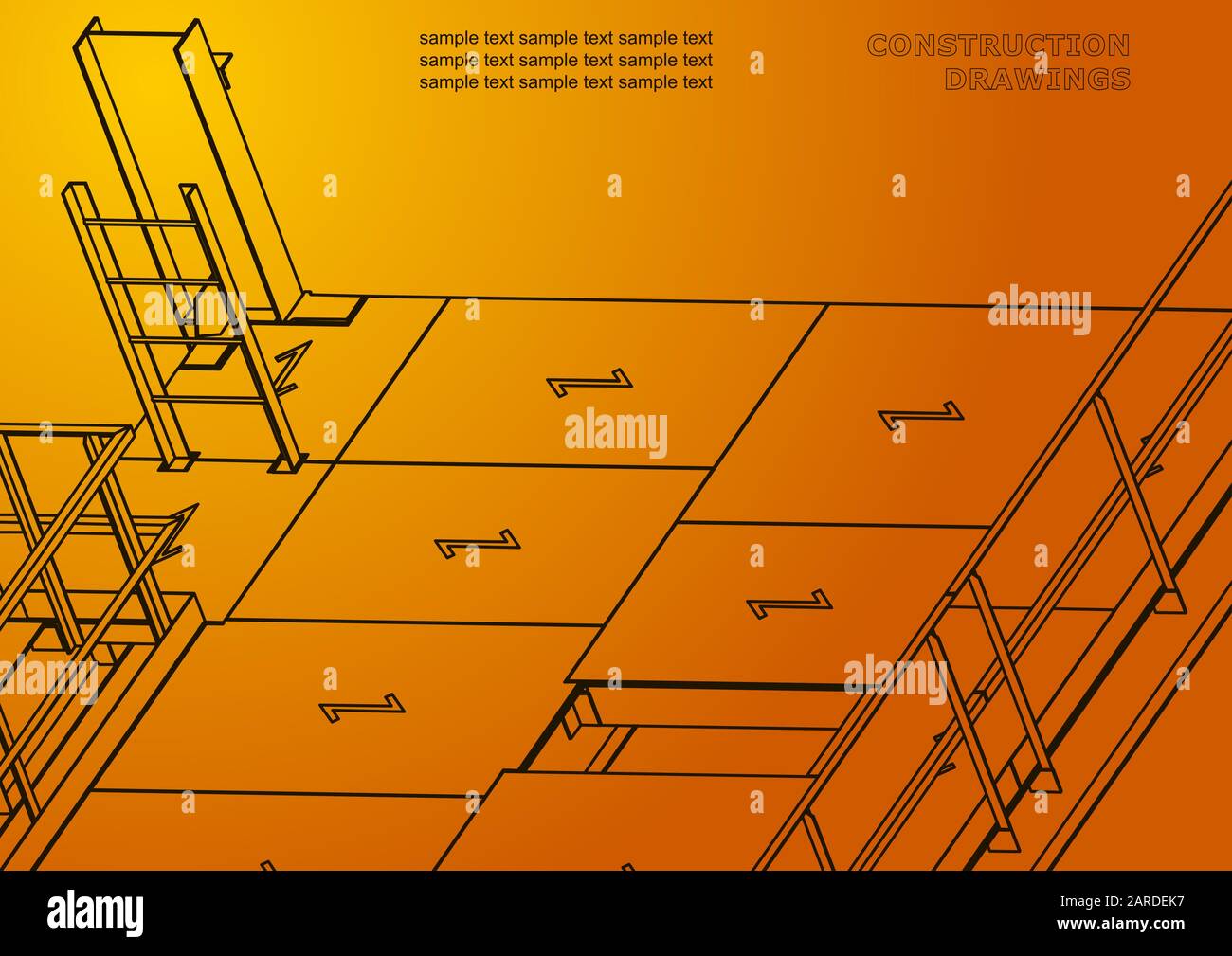 Building. Metal constructions. Volumetric constructions. 3D design. Orange Stock Vector