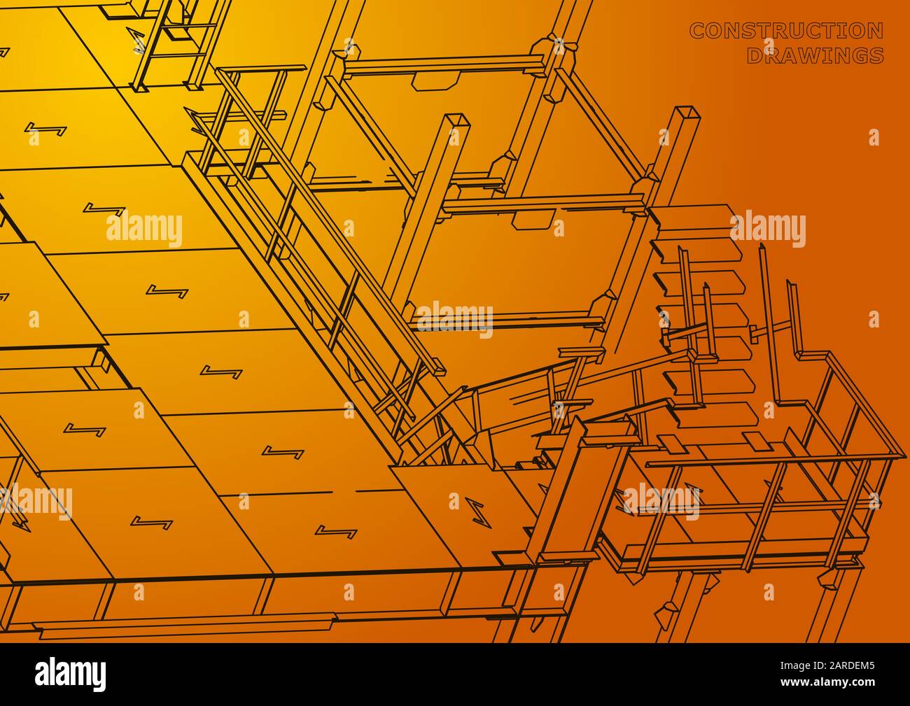 Building. Metal constructions. Volumetric constructions. 3D. Orange Stock Vector