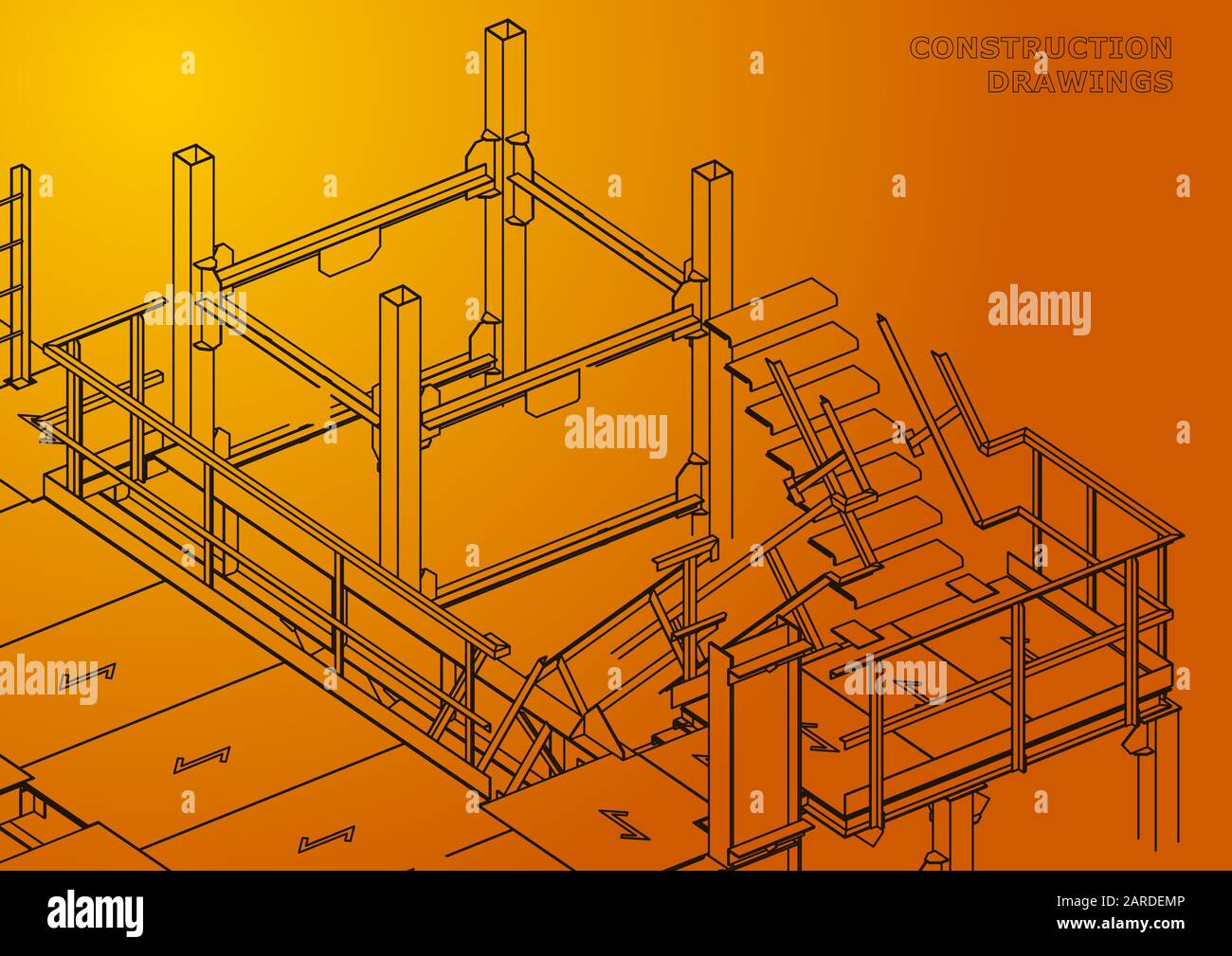 Building. Metal constructions. Volumetric constructions. Orange Stock Vector