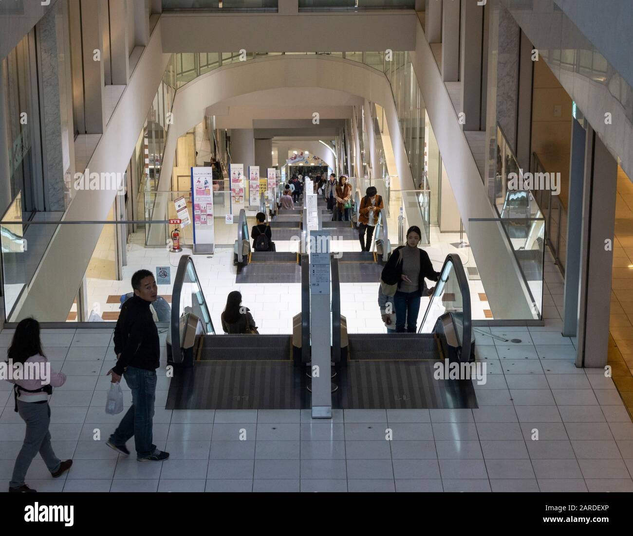 escalators at Isetan department store, Kyoto Station, Kyoto, Japan Stock Photo