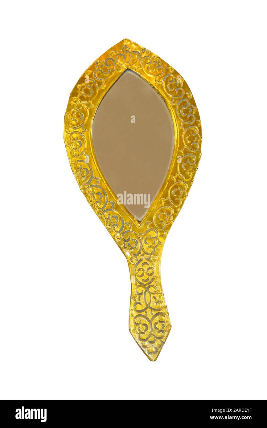 Gold hand mirror isolated with clipping path included Stock Photo Alamy
