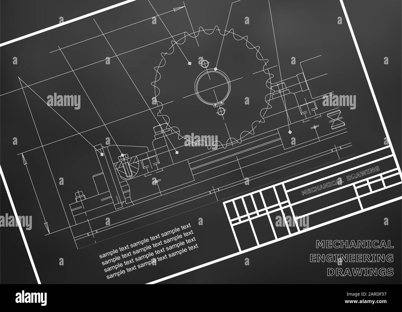 Mechanical drawings on a white background. Engineering illustration ...