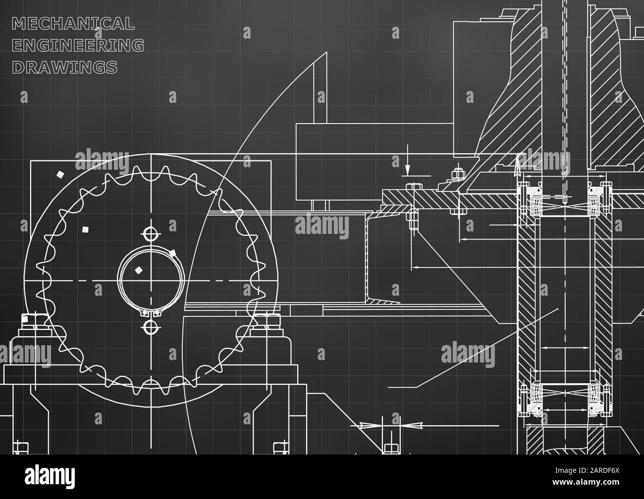 Blueprints. Engineering backgrounds. Mechanical engineering drawings. Cover. Technical Design. Black. Grid Stock Vector