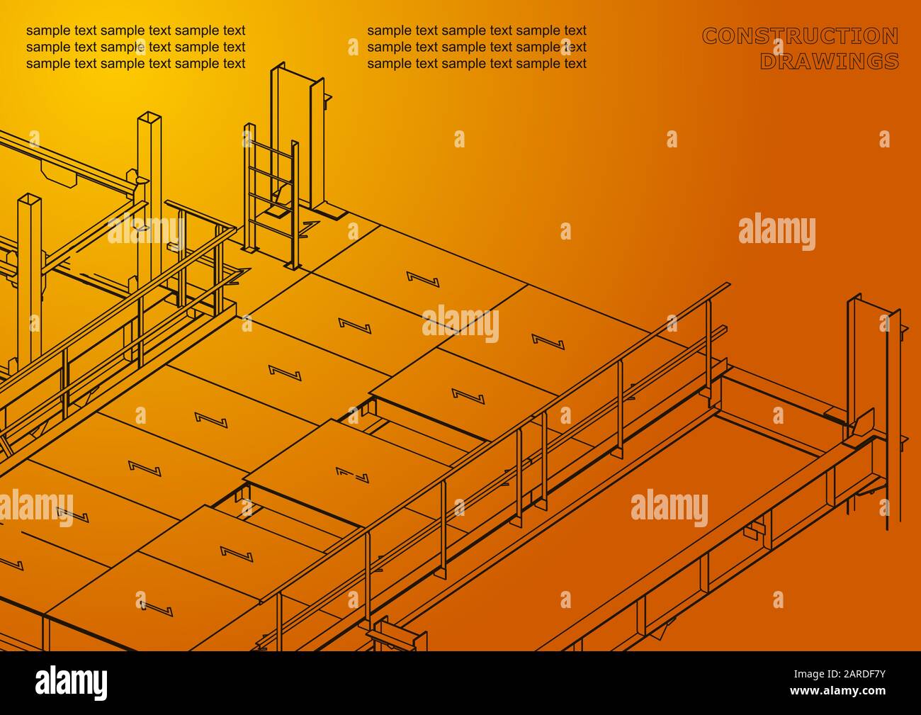 Building. Metal constructions. Volumetric constructions. 3D design. Abstract. Orange Stock Vector