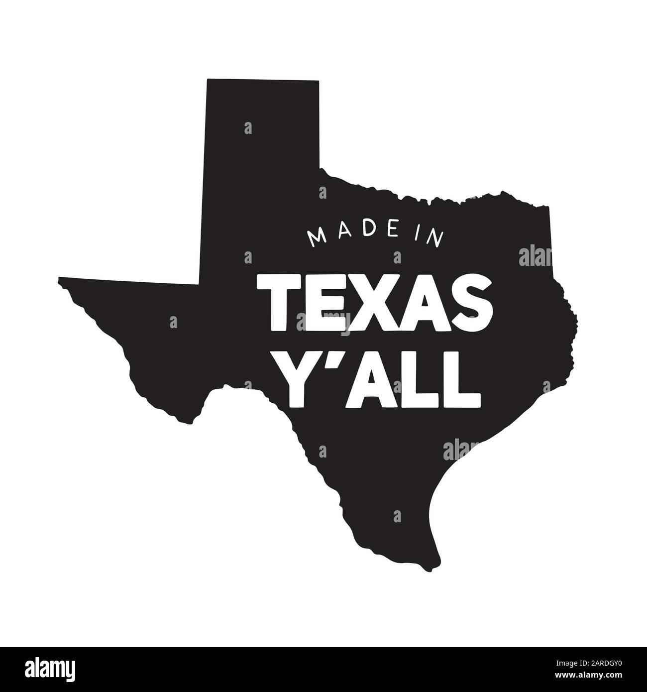 Made in texas y'all vector graphic on black Texas map Stock Vector