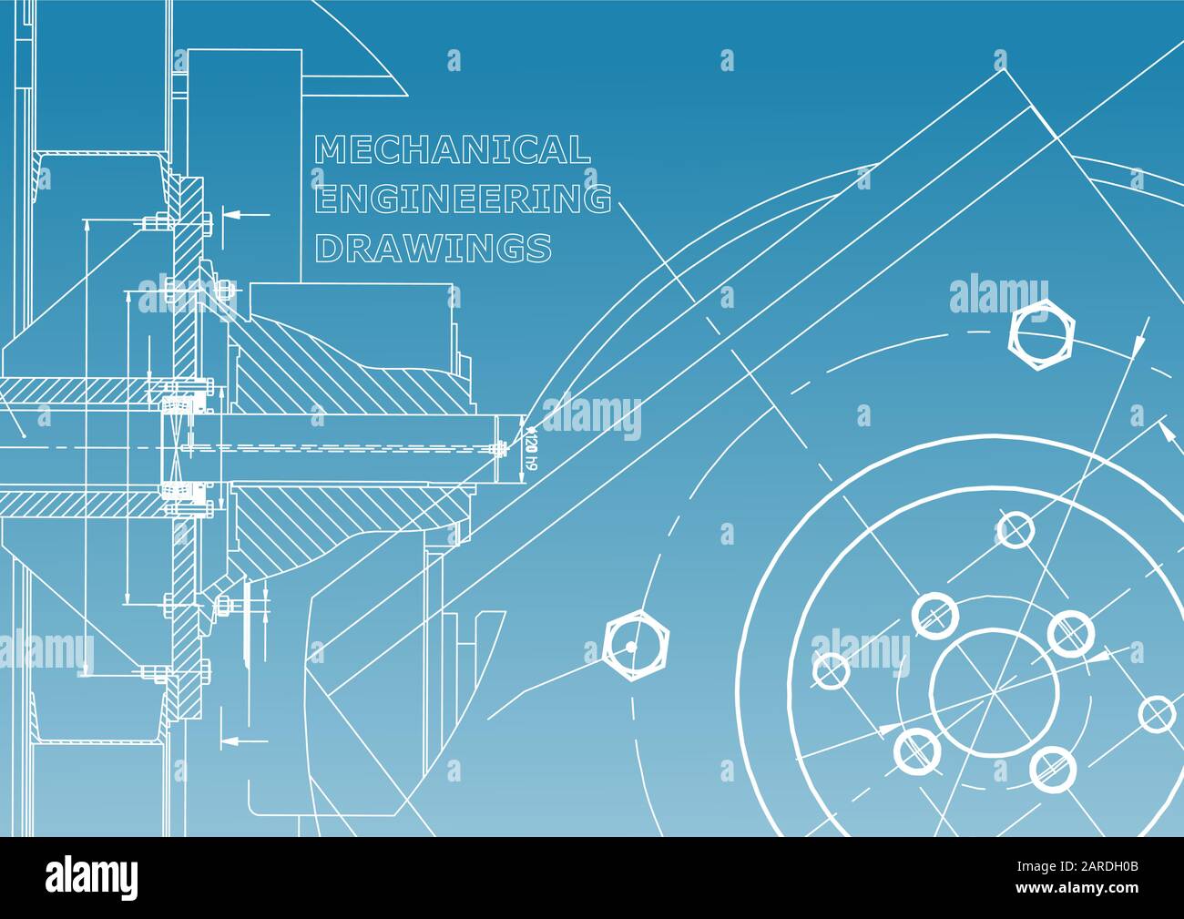 Technical illustration. Mechanical engineering. Background. Blue and ...