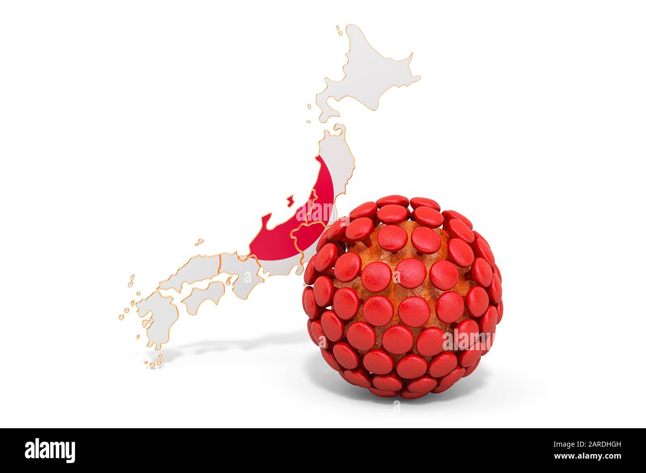 Virus in Japan, 3D rendering isolated on white background Stock Photo