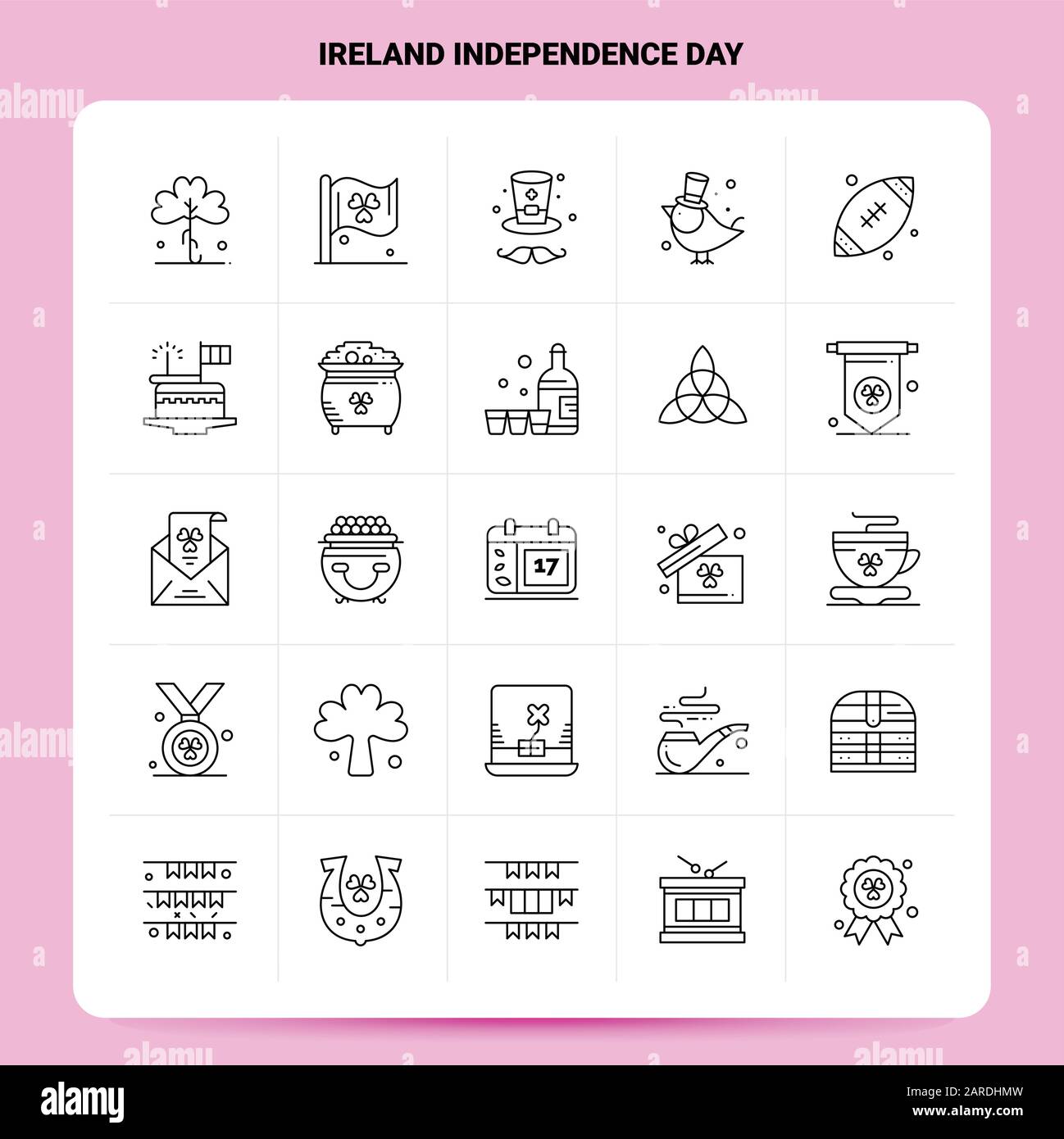 OutLine 25 Ireland Independence Day Icon set. Vector Line Style Design Black Icons Set. Linear pictogram pack. Web and Mobile Business ideas design Ve Stock Vector