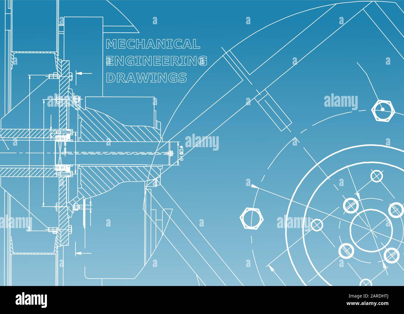 Technical illustration. Mechanical engineering. Blue and white Stock ...