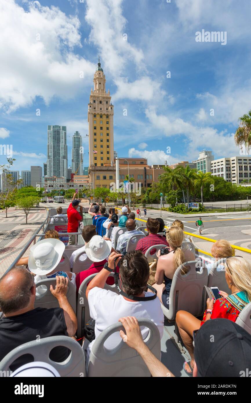 View from open top bus and Freedom Tower, Downtown Miami, Miami, Florida, United States of America, North America Stock Photo