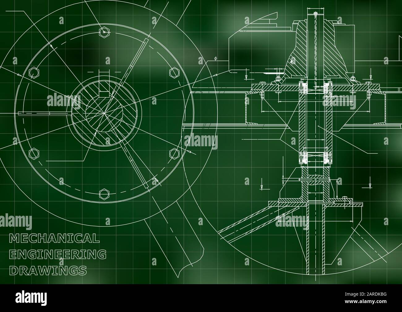 Mechanical engineering drawing. Green background. Grid Stock Vector ...