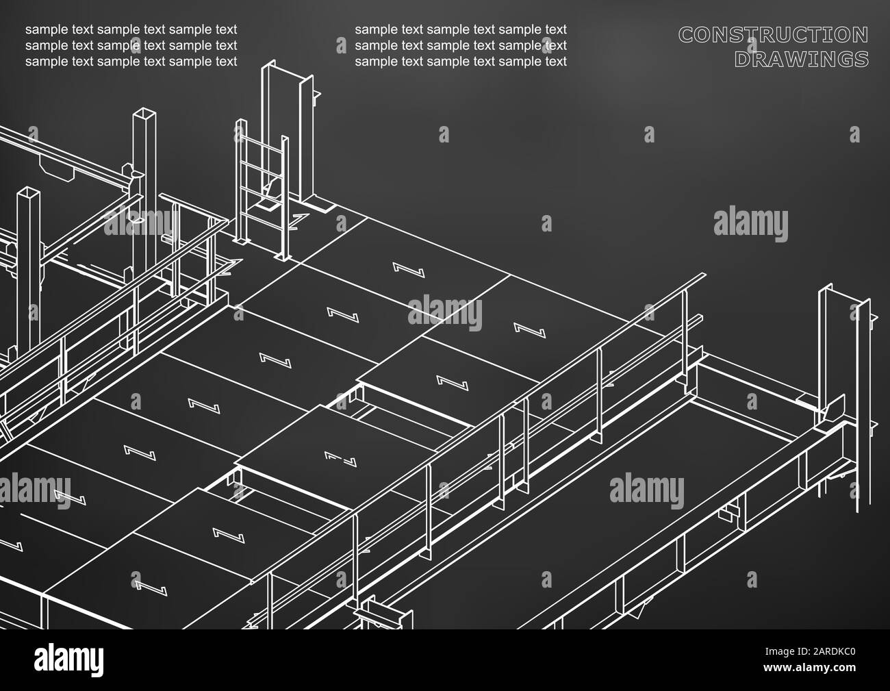 Building. Metal constructions. Volumetric constructions. 3D design. Abstract. Black Stock Vector