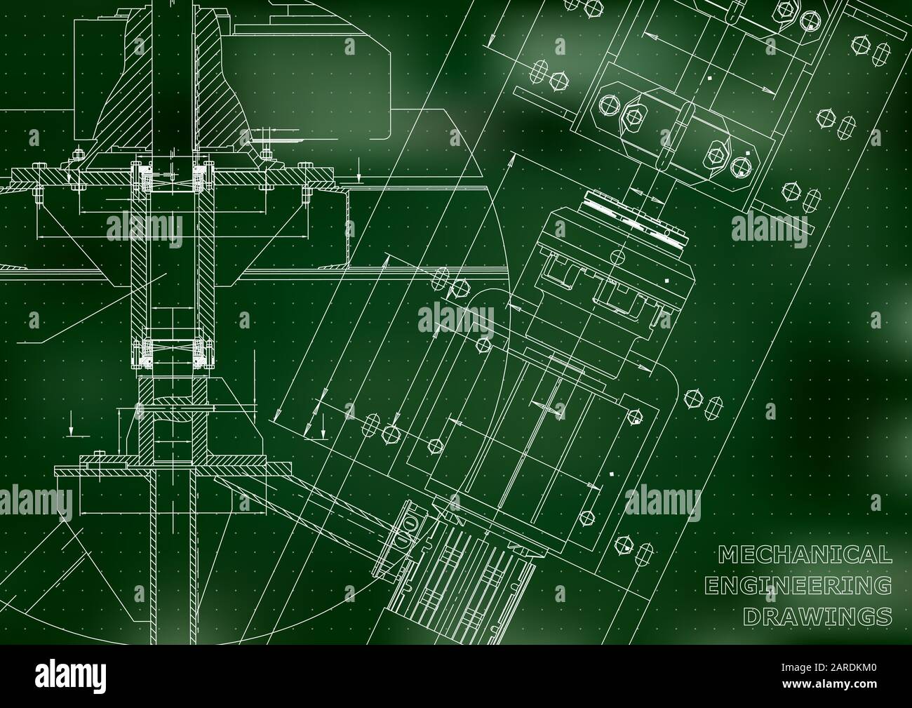 Mechanical engineering drawings. Technical Design. Blueprints. Green