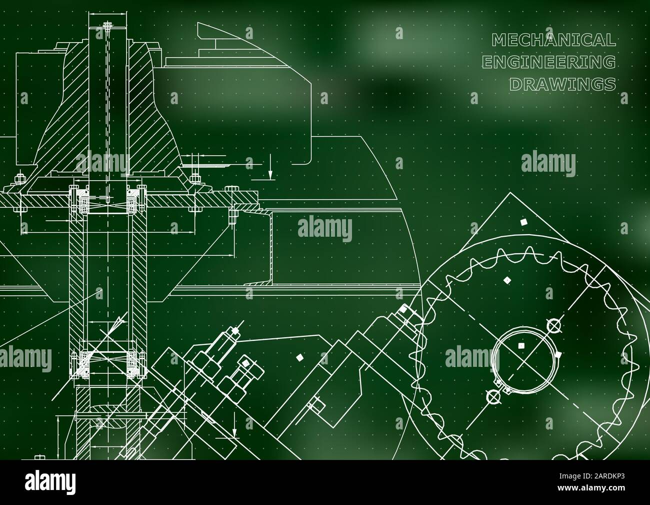 Engineering backgrounds. Mechanical engineering drawings. Cover. Technical Design. Blueprints. Green background. Points Stock Vector