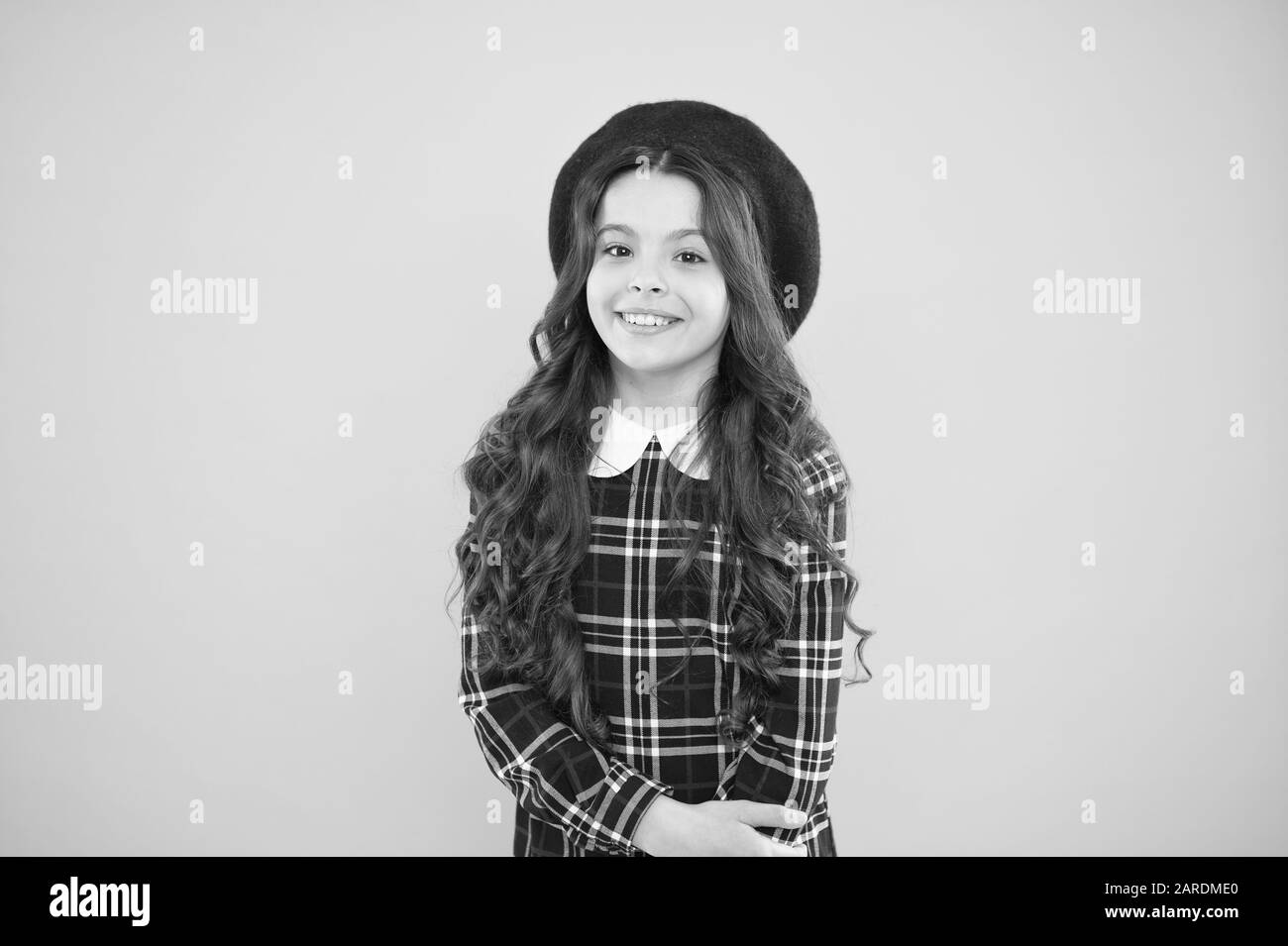 Small Girl Kid With Long Curly Hair Fashionable School Uniform