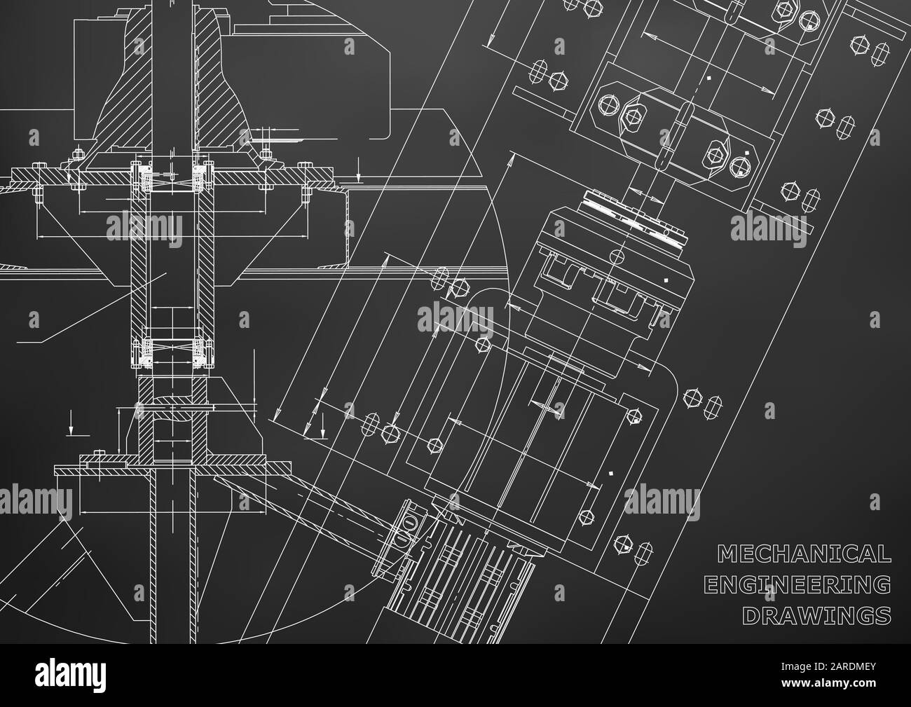 Mechanical engineering drawings. Technical Design. Blueprints. Black