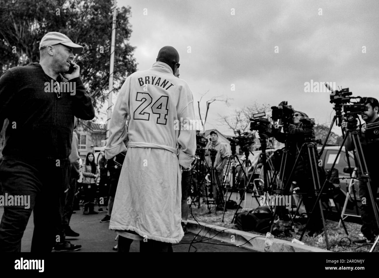 Calabasas, California, USA. 26th Jan, 2020. Laker fans gather near the