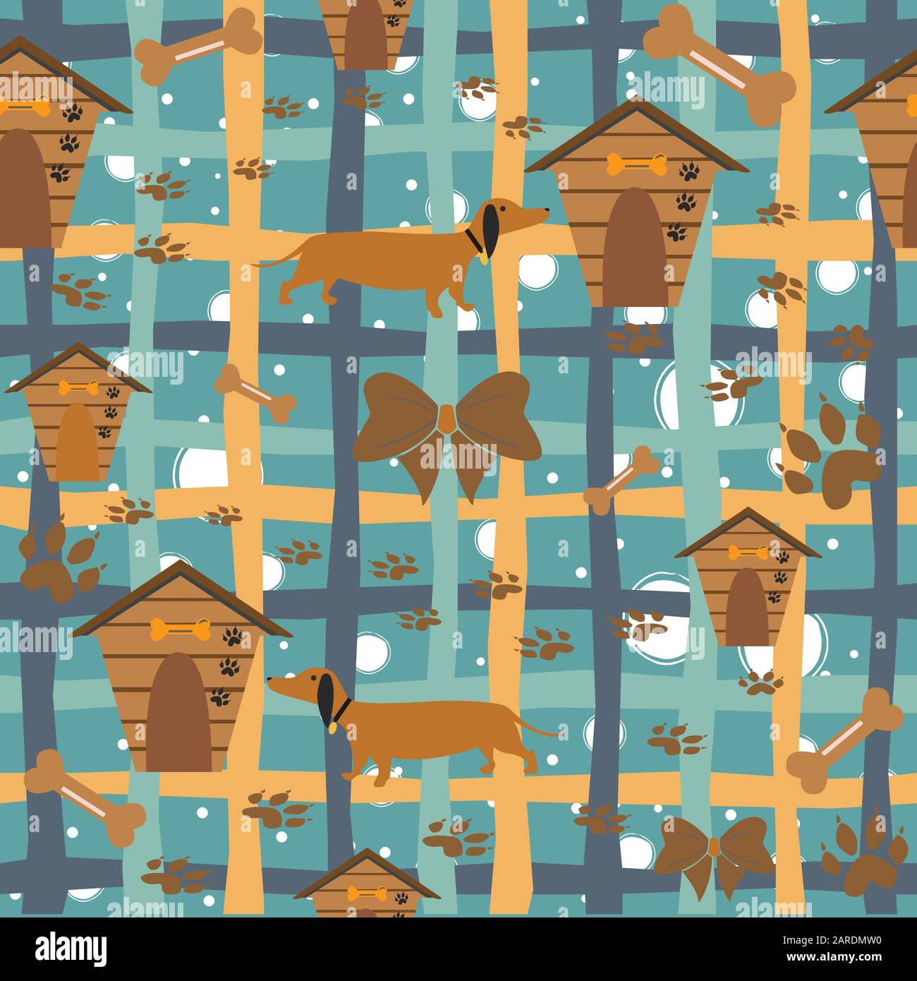 Seamless Dachshund Dog Pattern with bones, bows, dog houses and ...