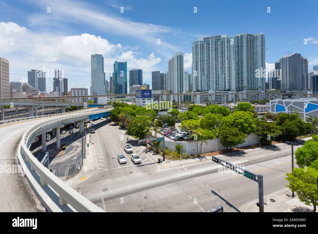 Elevated view of Downtown and Miami River, Miami, Florida, United States of America, North America Stock Photo