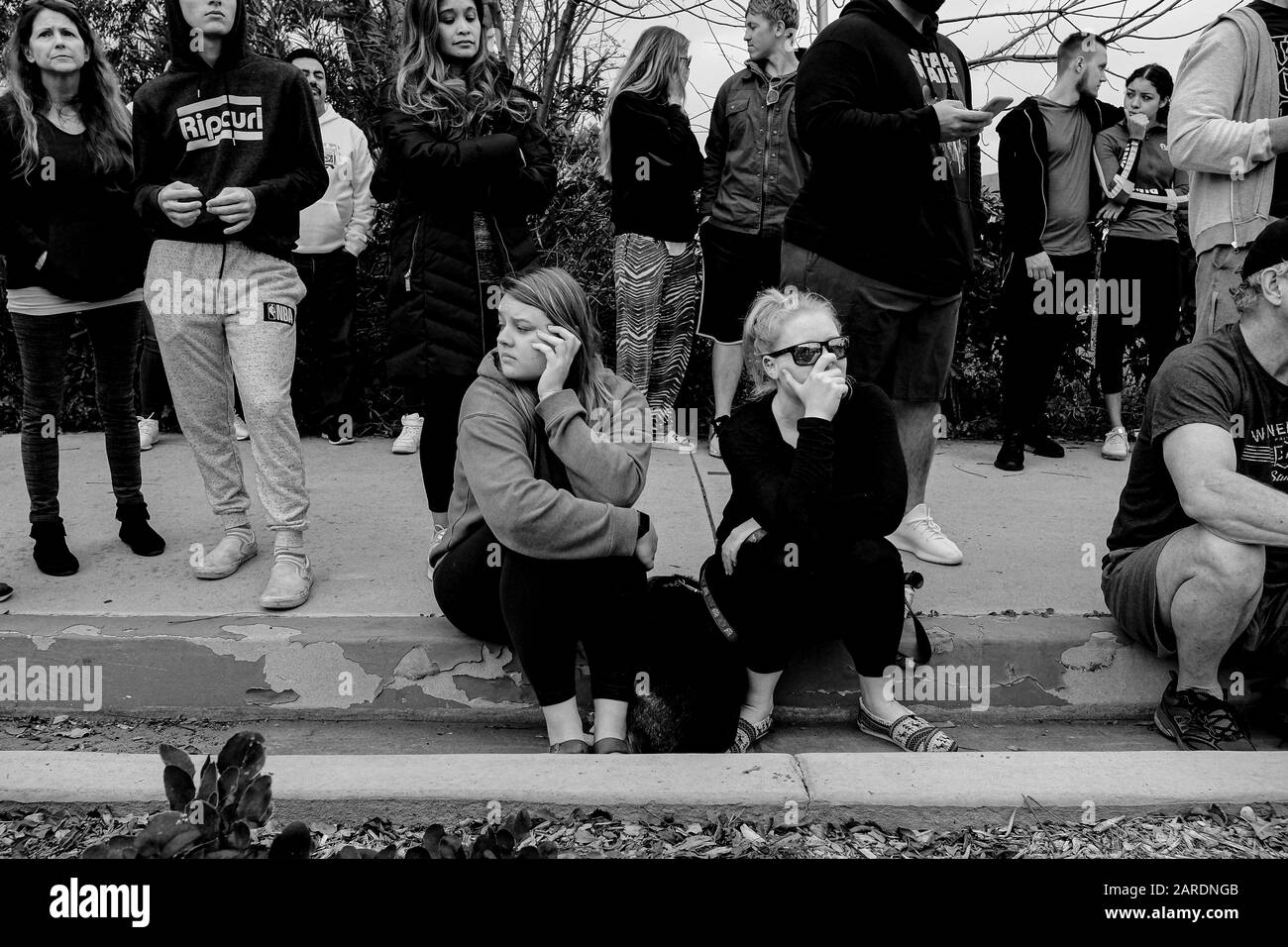 Calabasas, California, USA. 26th Jan, 2020. Laker fans gather near the