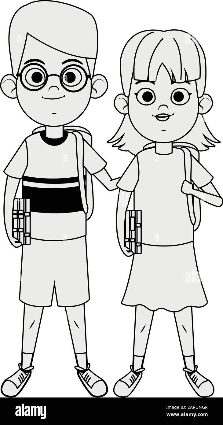 Happy Boy And Girl Standing Icon Stock Vector Image Art Alamy