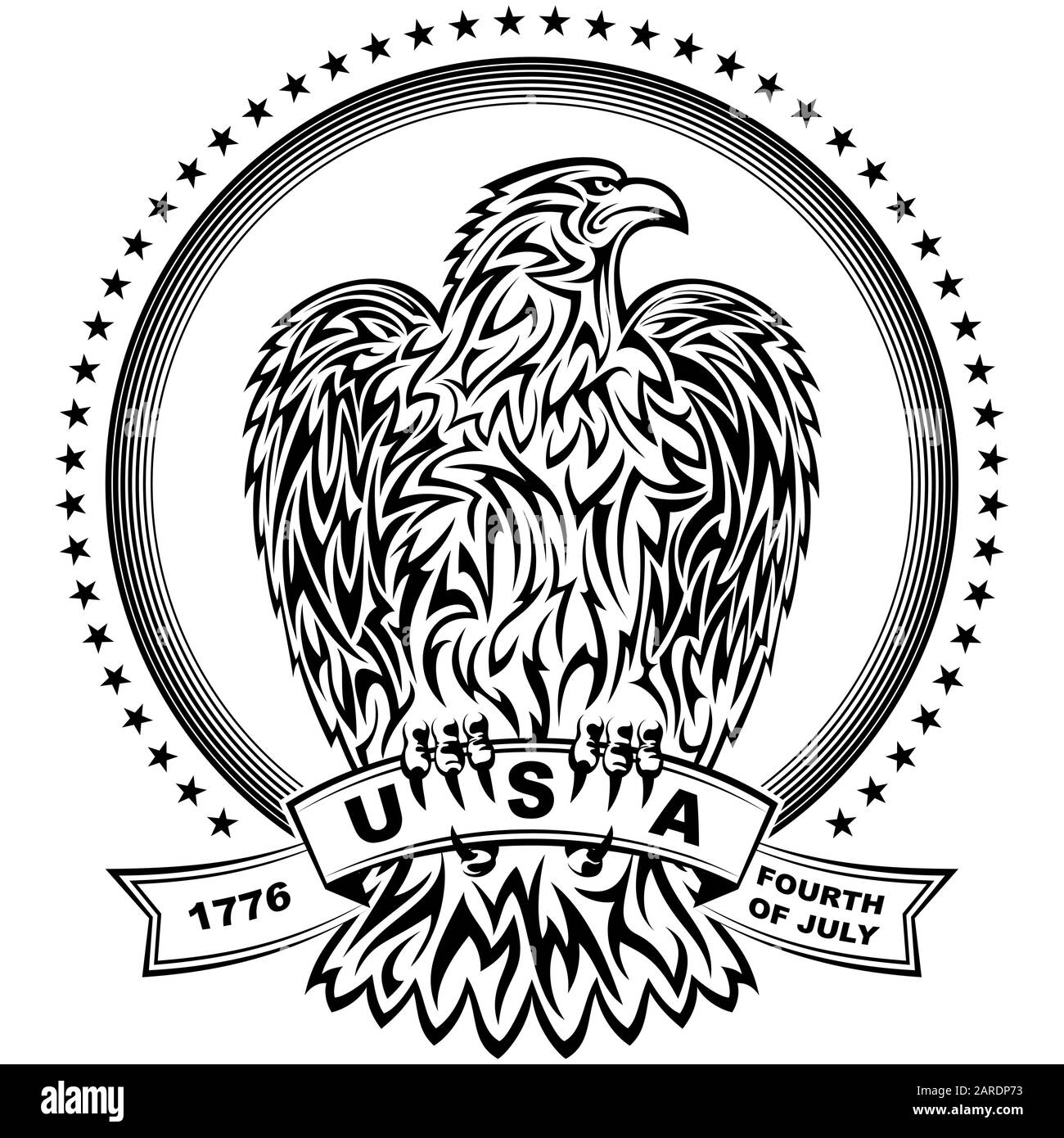 The eagle in tattoo-style with stars and stripes for design of the Independence Day of the United States on 4th July; Eps8 Stock Vector