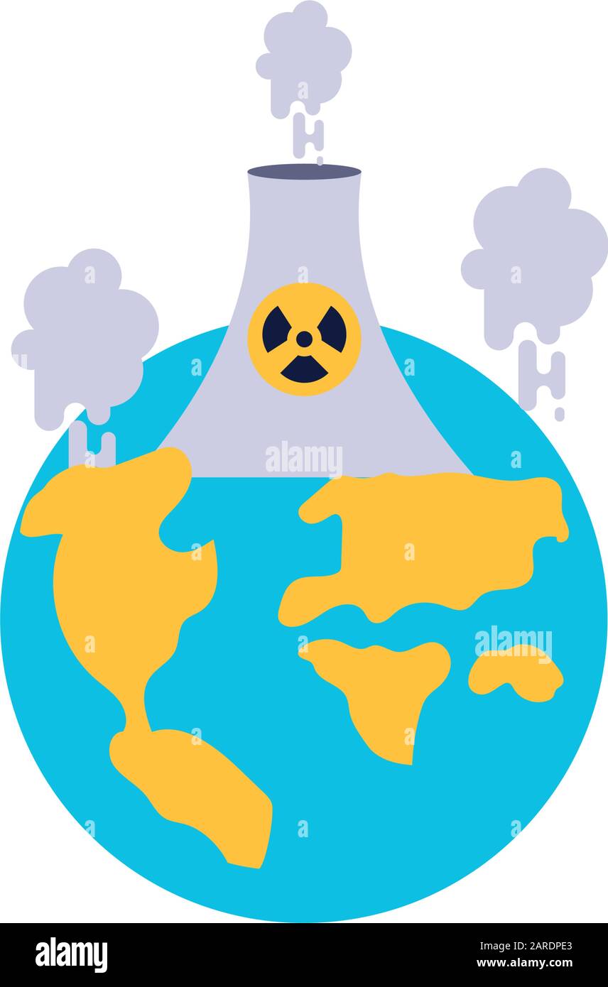 Chimney over world with smoke design, Pollution factory environment