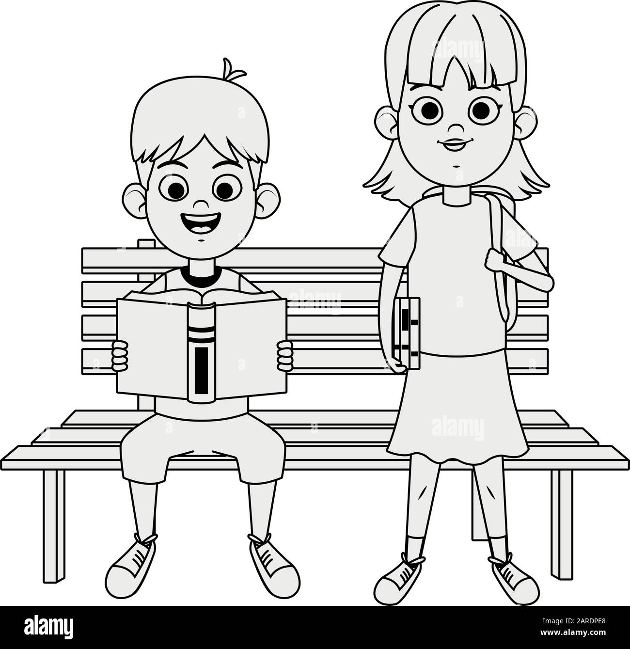 park bench with cartoon boy and girl, flat design Stock Vector Image ...