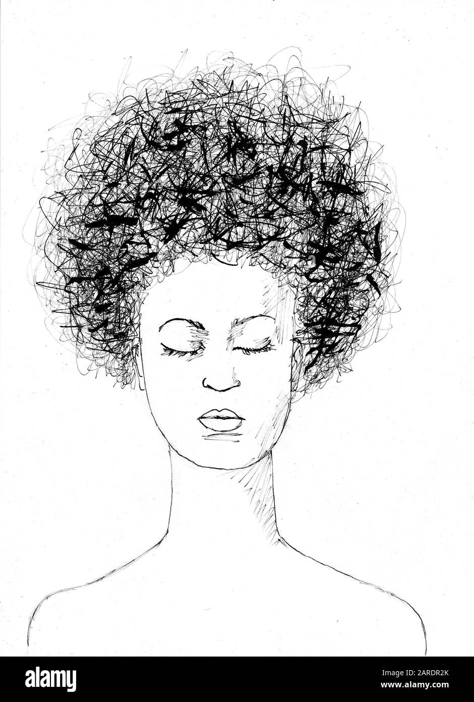 Black girl with afro hair drawing Stock Photo - Alamy