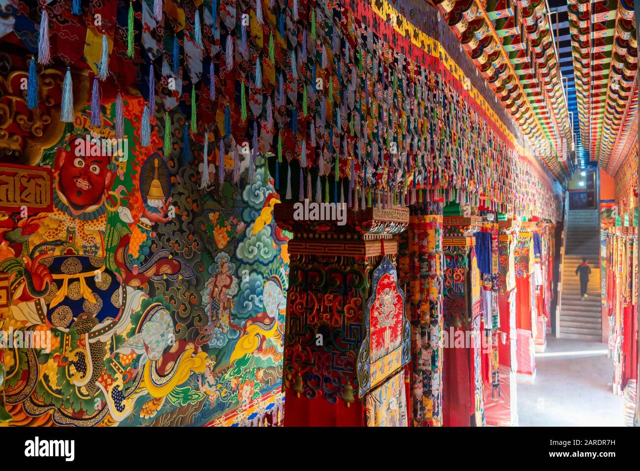 Inside amazing pattern architecture of Song Zan Lin Temple Yunnan, China Stock Photo