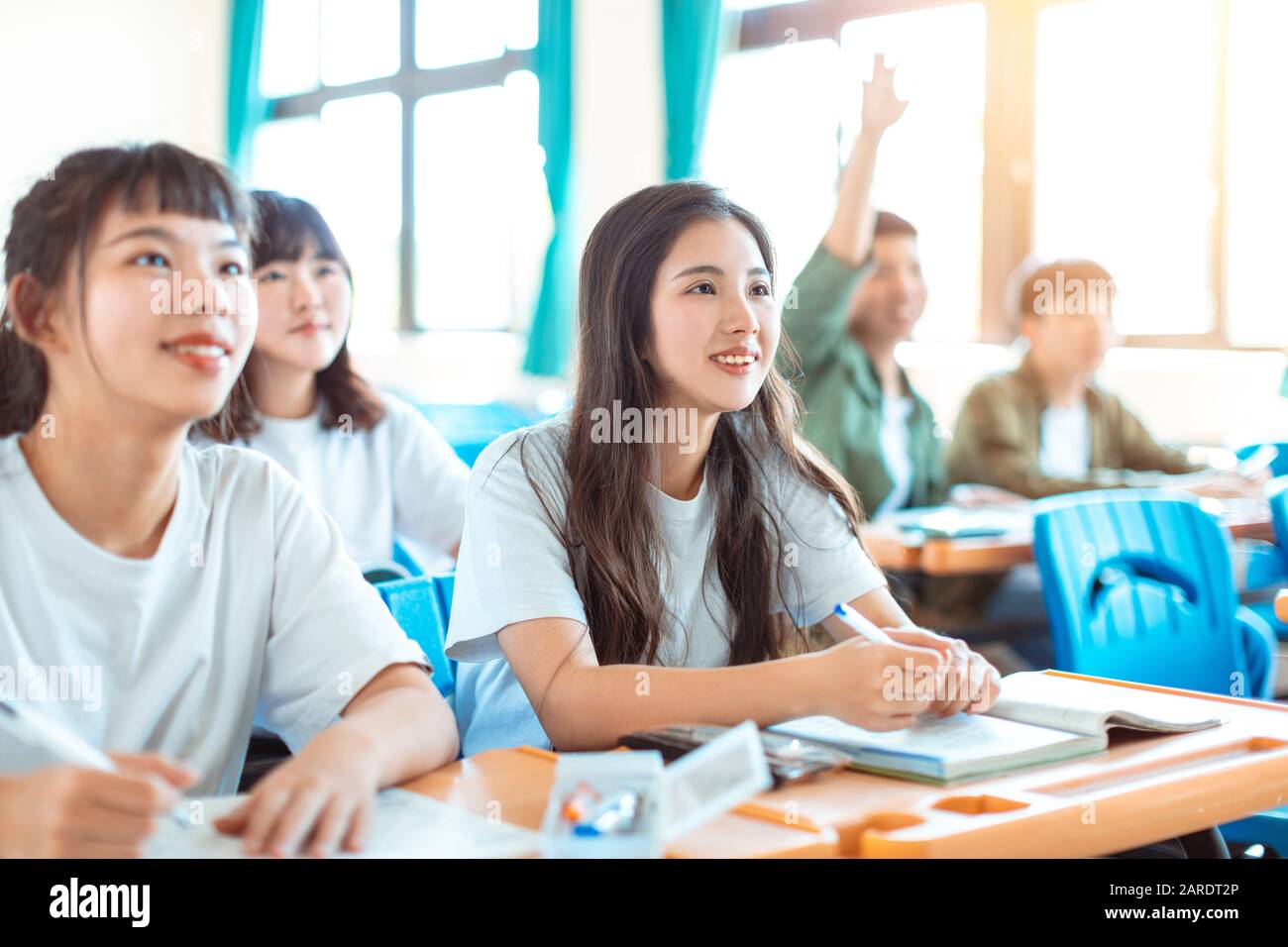 asian teenager Student Study with Classmate in Classroom Stock Photo ...